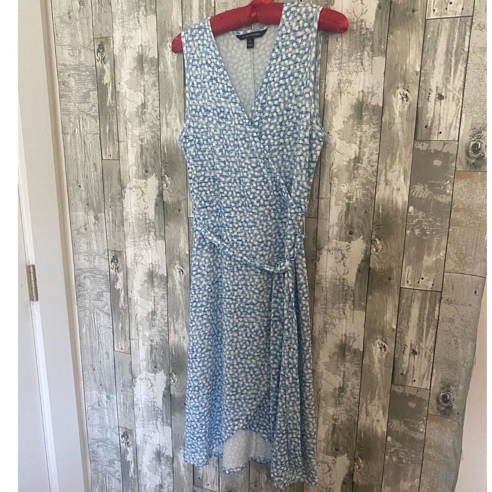 41 Hawthorn sleeveless faux wrap circle pattern midi dress M